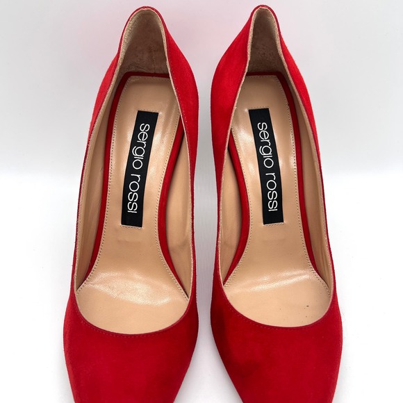 SERGIO ROSSI Shoes Womens 40 Red Suede Milano Pump Pointy Toe Heels Stiletto - Picture 3 of 13